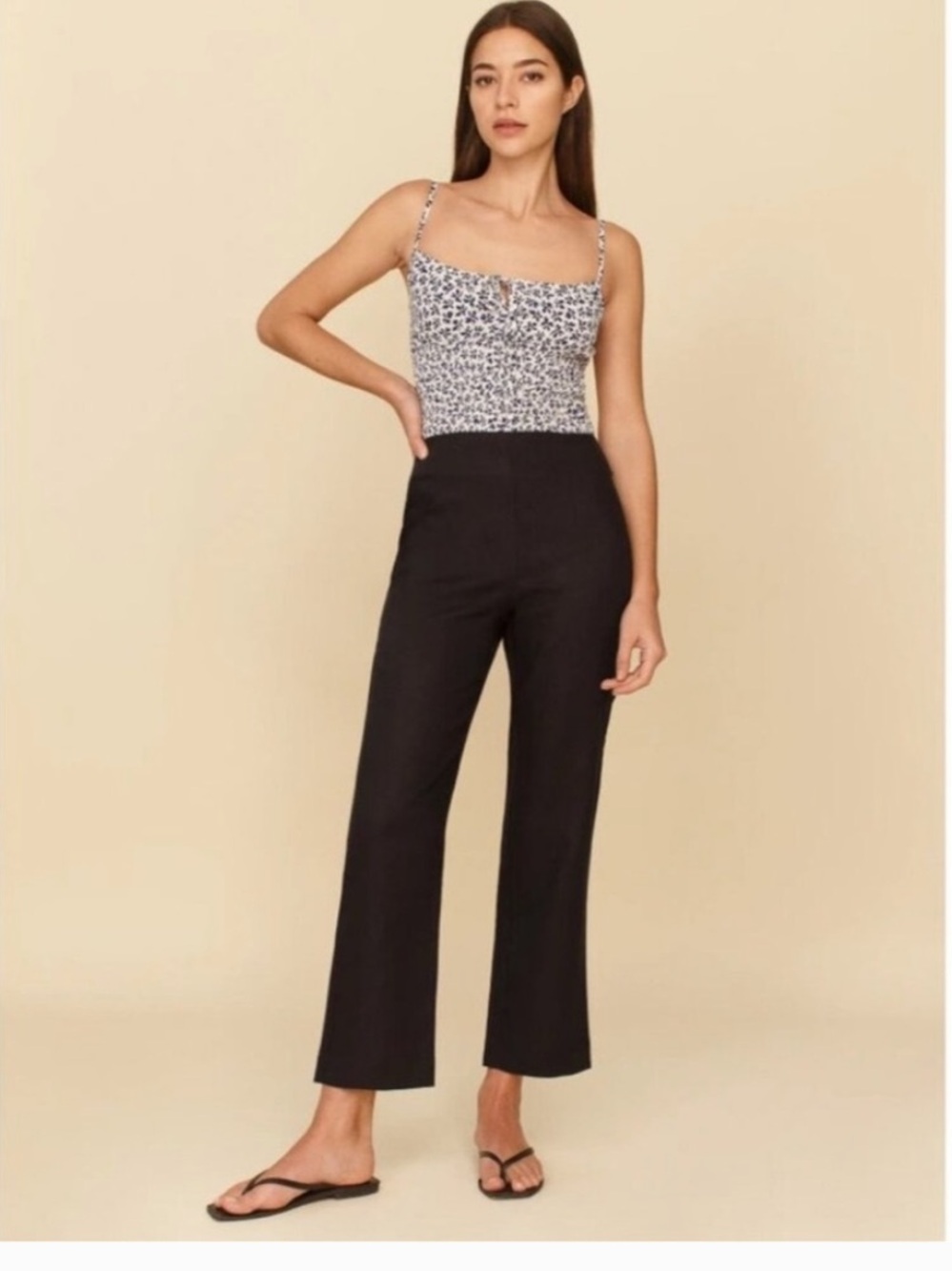Reformation Justin Linen Straight-Leg Pants Black